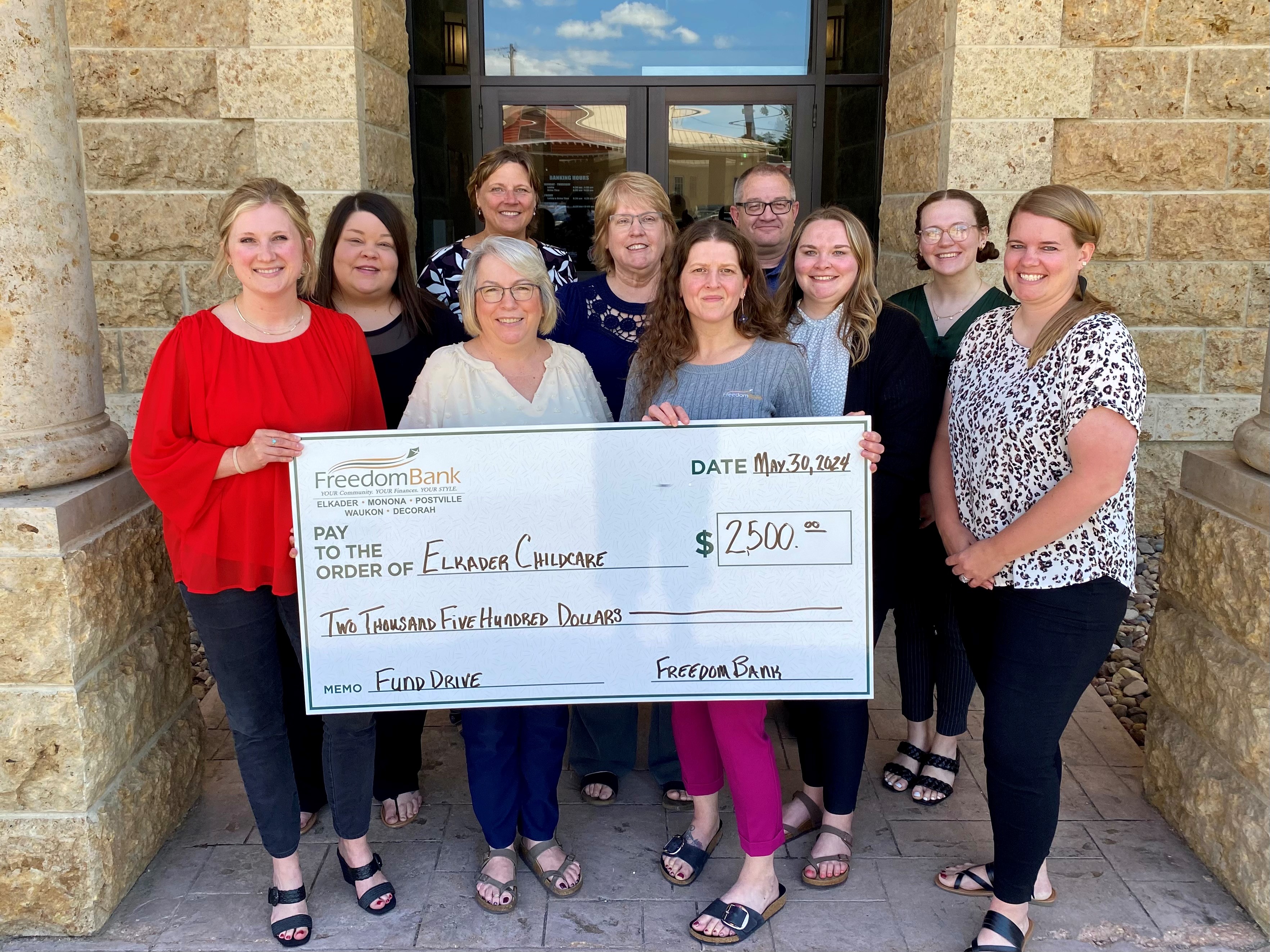 FreedomBank Donates $2500 to Elkader Childcare to Empower Learning